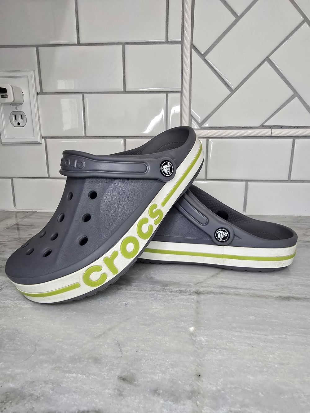 Crocs Crocband Clogs Gray Lime Green Men's 5 Women's 7